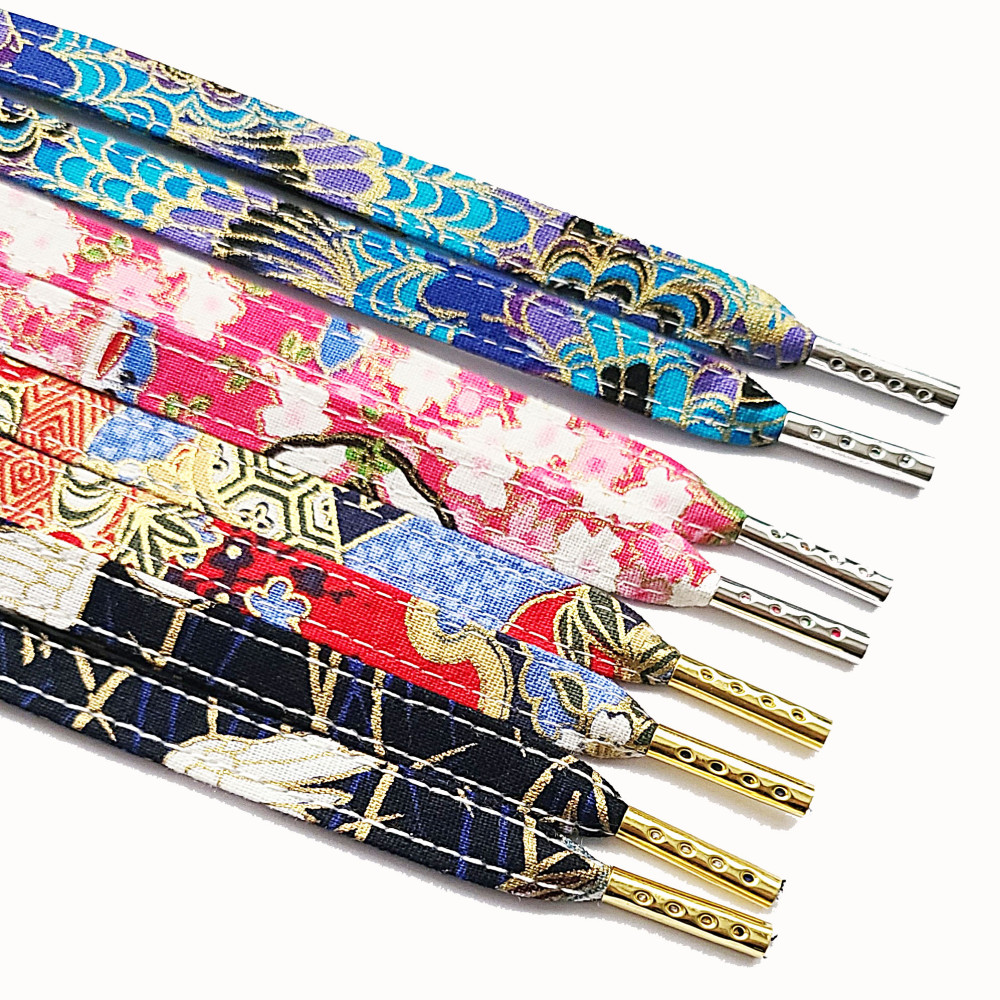 Japanese Style Kimono Fabric Flat Shoelaces -4 Colours -